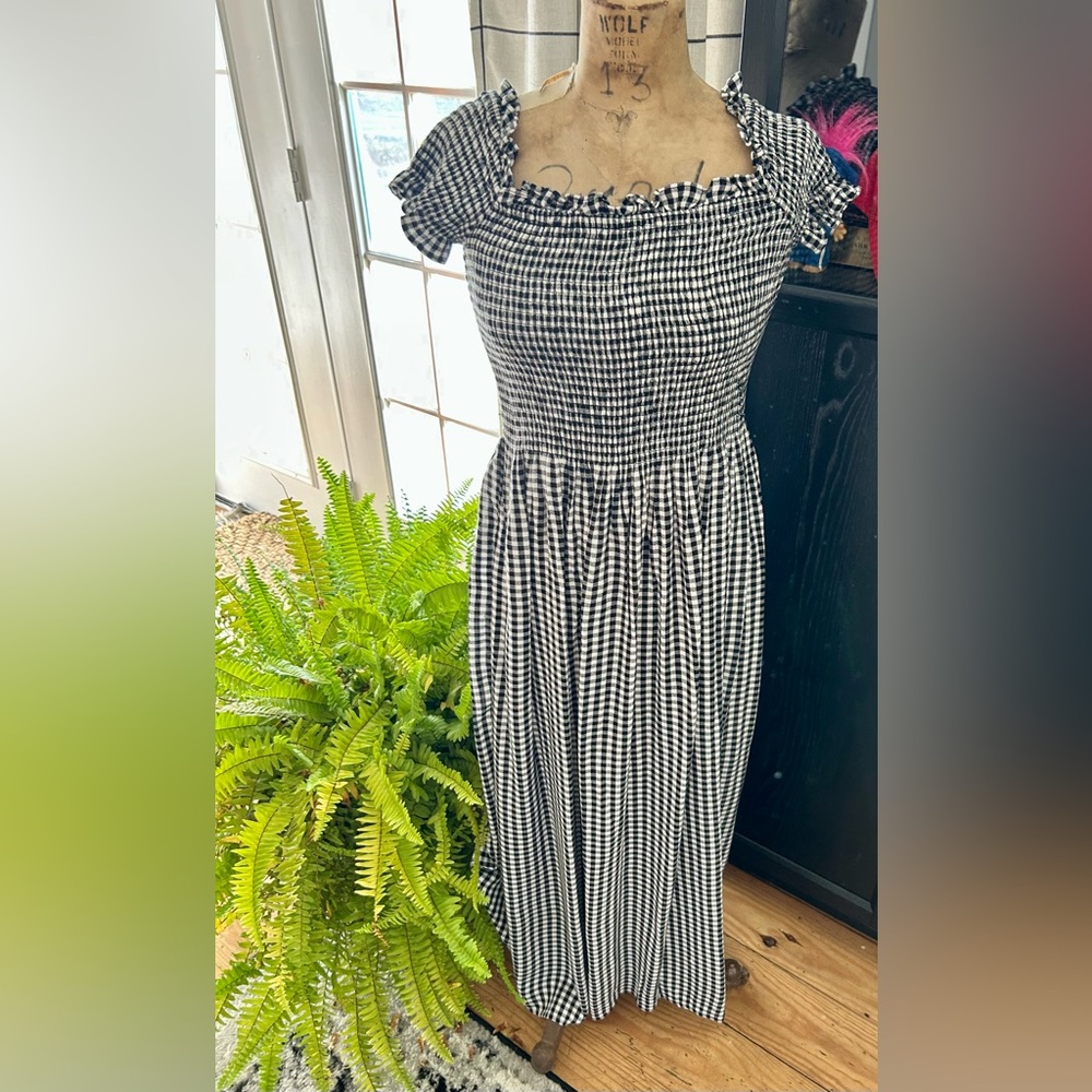 Gingham Midi Dress in Black and White